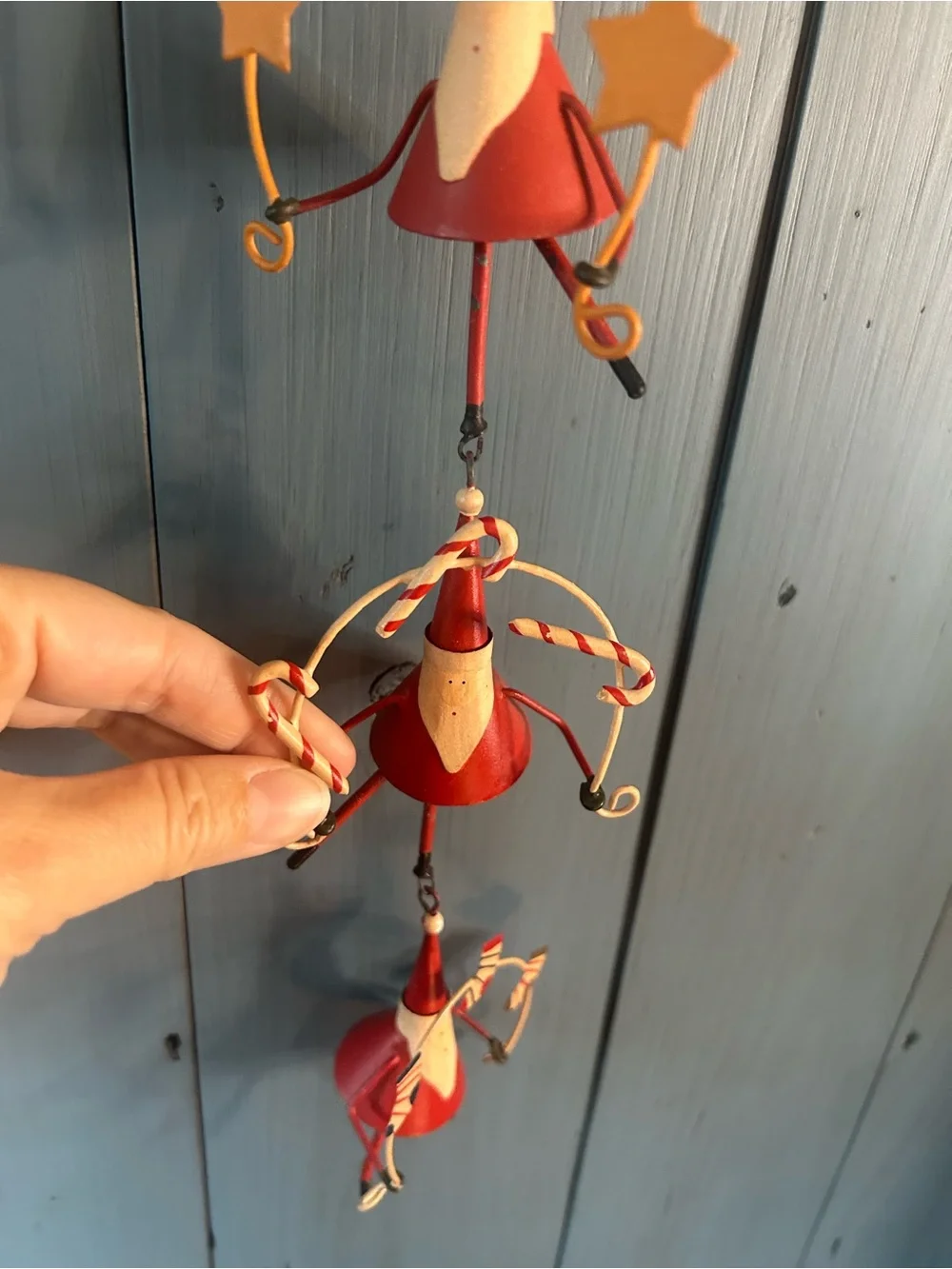 Hand Crafted Red Santa Hanging Metal Ornament Garland - Holiday Decor